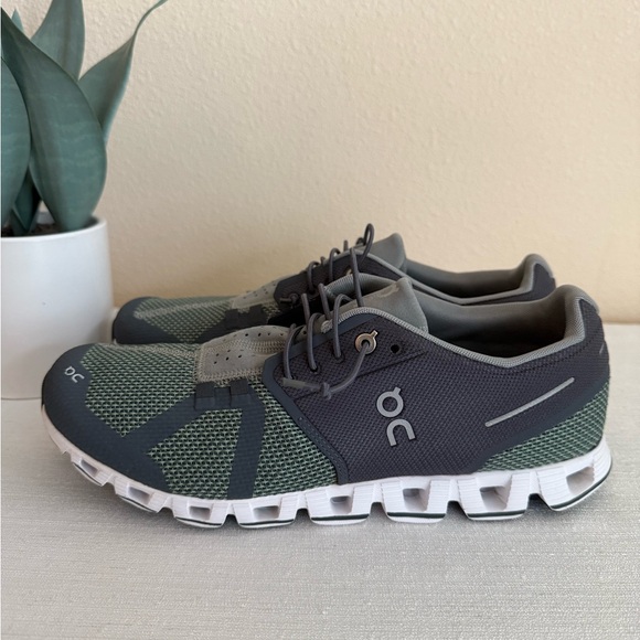 On Running Men's Gray and Green Athletic Sneakers - Picture 3 of 11
